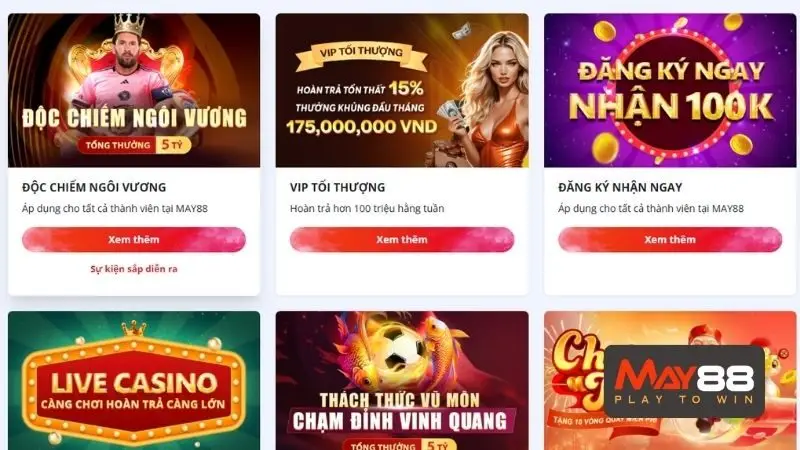 Khuyến mãi May88 là những chương trình cực khủng dành cho người chơi